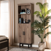 Baxton Studio MH1193-Safari Oak/Ebony-Bookcase Arend Modern and Contemporary Two-Tone Oak and Ebony Wood 2-Door Bookcase
